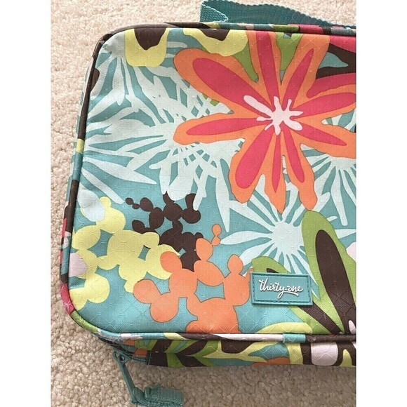Thirty One Lunch Tote Tropical Floral Teal Cool Case Daisy Craze Thermal 952A - Picture 2 of 5